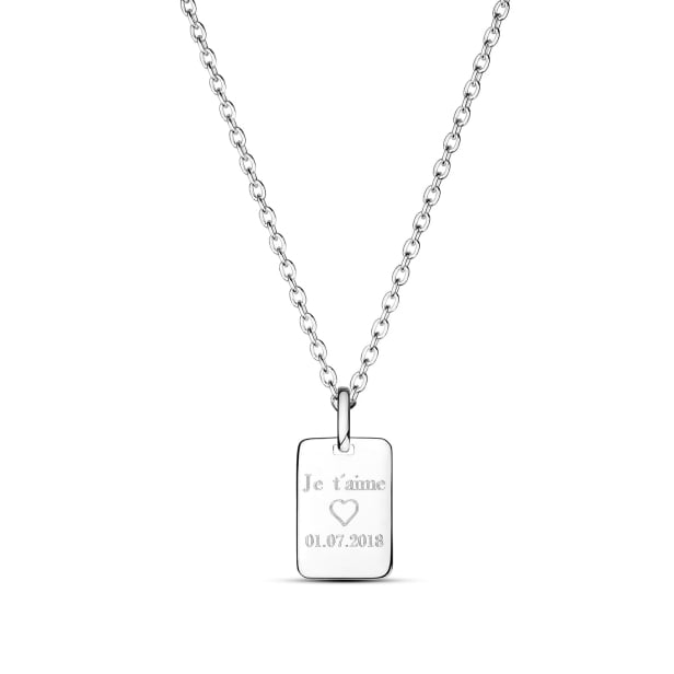 Collier personnalisé homme médaille rectangulaire, argent