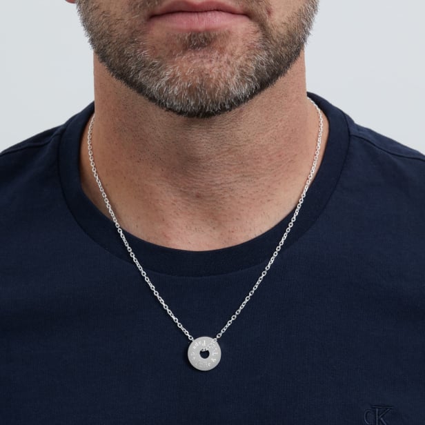 Collier homme gravé  avec médaille cible, argent
