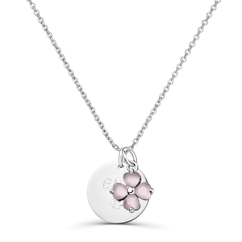 Collier enfant personnalisé pendentif trèfle rose, argent