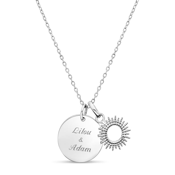 Collier enfant médaille gravée et charm soleil, argent