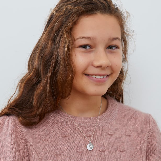 Collier enfant médaille gravée et charm soleil, argent