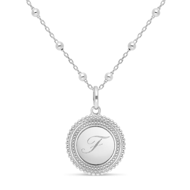 Collier enfant médaille perlée et initiale gravée, argent