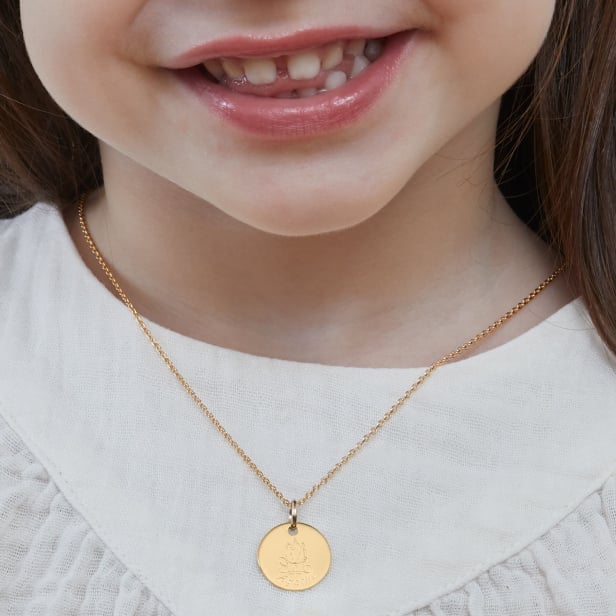 Collier personnalisé enfant dessin licorne, plaqué or
