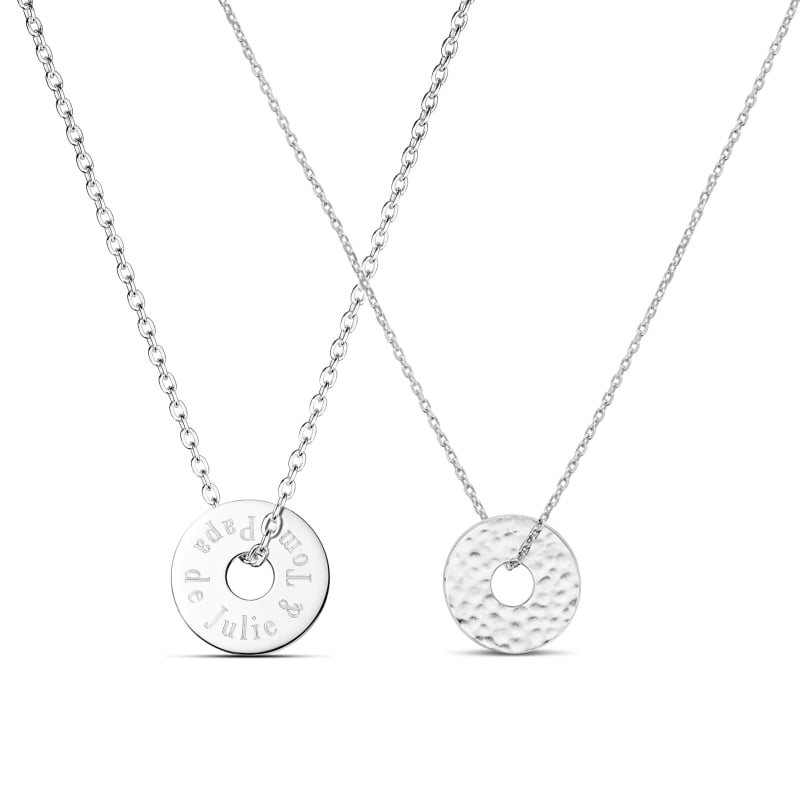 Duo colliers personnalisés homme femme médaille cible argent