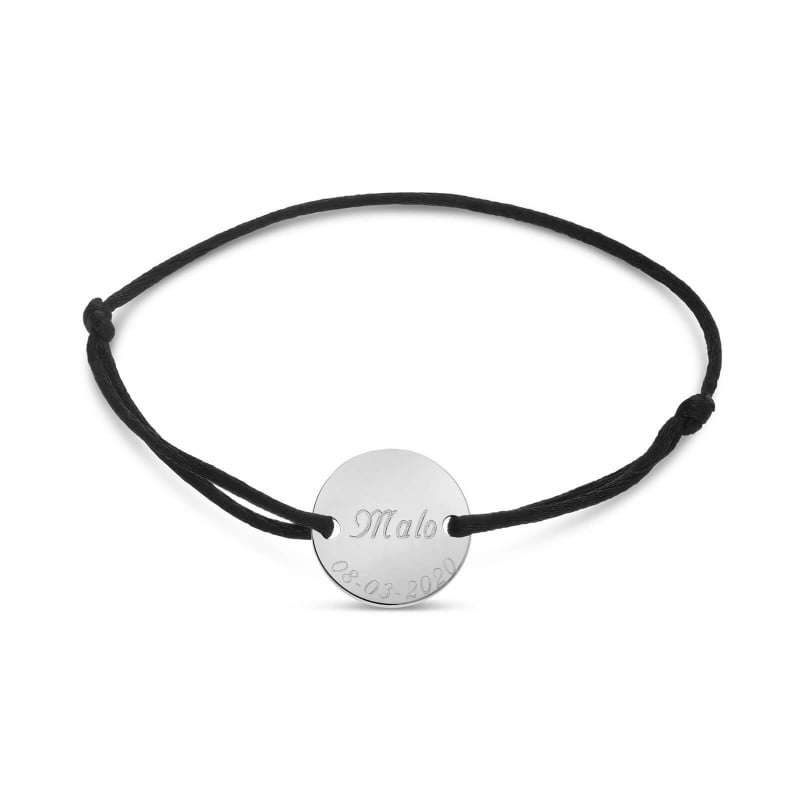 Packshot du bracelet cordon avec médaille personnalisée en Argent pour enfant