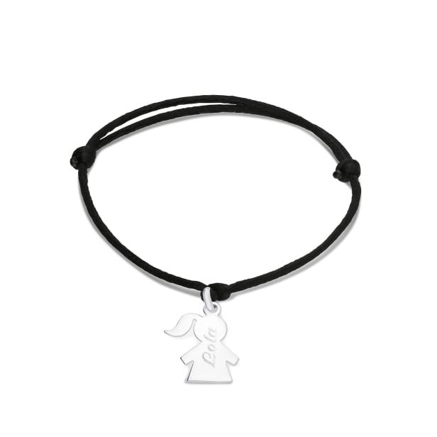 Packshot du bracelet cordon et pendentif fille en Argent personnalisé Packshot du bracelet cordon et pendentif fille en Argent personnalisé