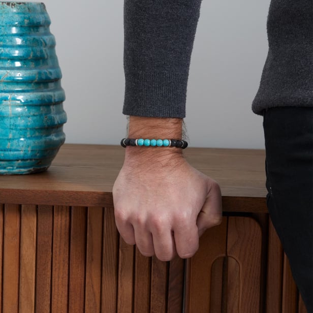 Bracelet personnalisé homme effet perles de lave et perles turquoise