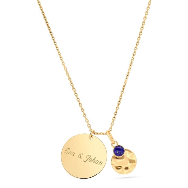 Collier grande médaille et son pendentif martelé et pierre bleue