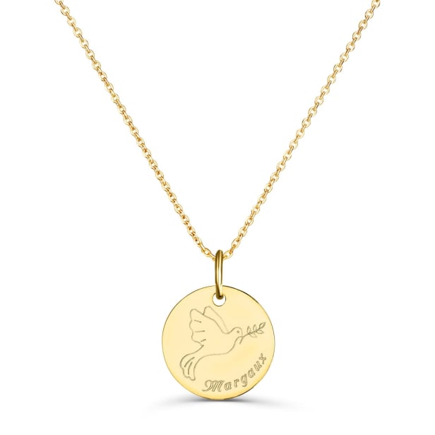 Collier personnalisé enfant dessin colombe, plaqué or