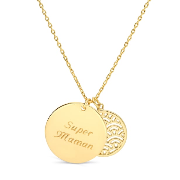 Packshot du collier double médailles gravées Plaqué Or Packshot du collier double médailles gravées Plaqué Or