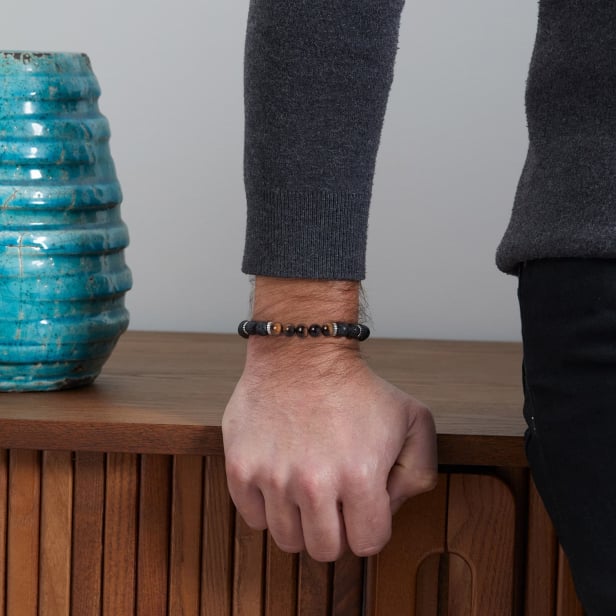 Bracelet homme personnalisé perles effet lave et perles marron