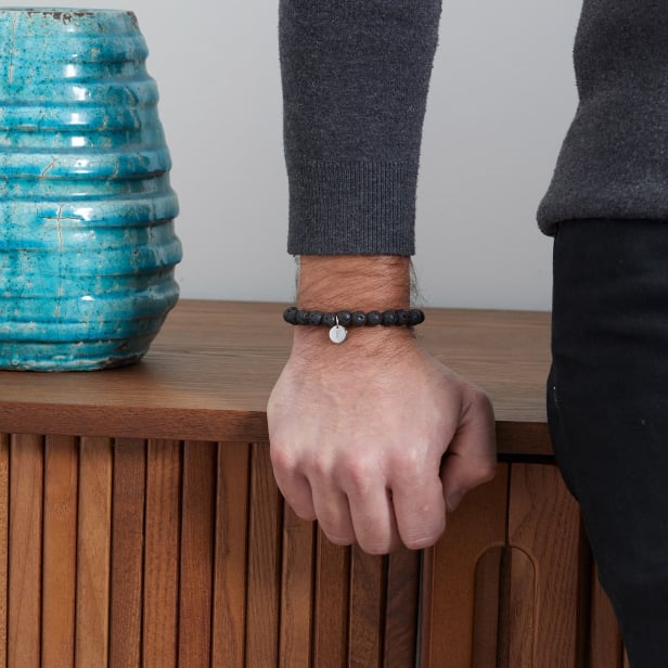 Bracelet homme personnalisé perles effet lave et perles marron