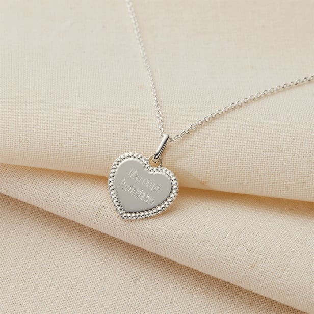 Collier personnalisé pendentif coeur perlé, argent