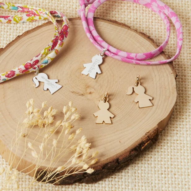 Bracelet liberty et pendentif fille 15 mm personnalisé en Plaqué Or