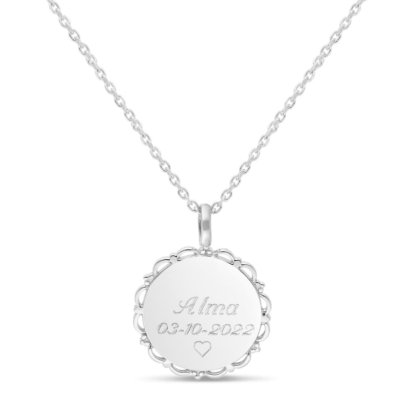 Collier médaille dentelle gravée, argent