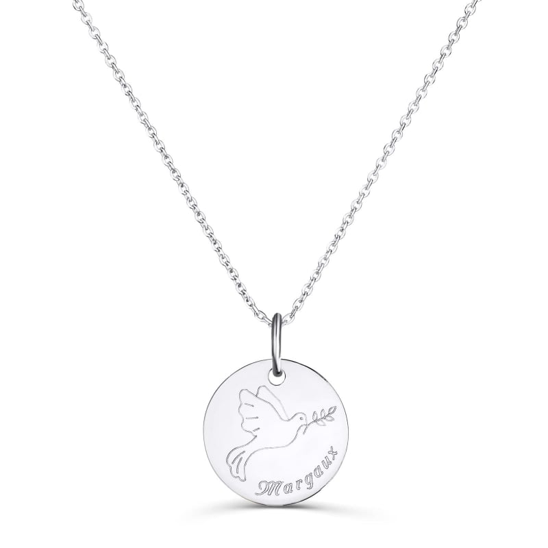 Collier personnalisé enfant dessin colombe, argent