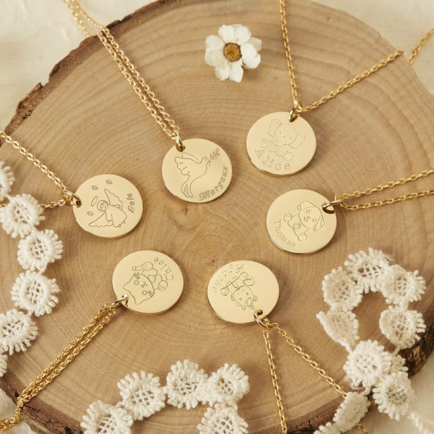 Collier personnalisé enfant dessin licorne, plaqué or