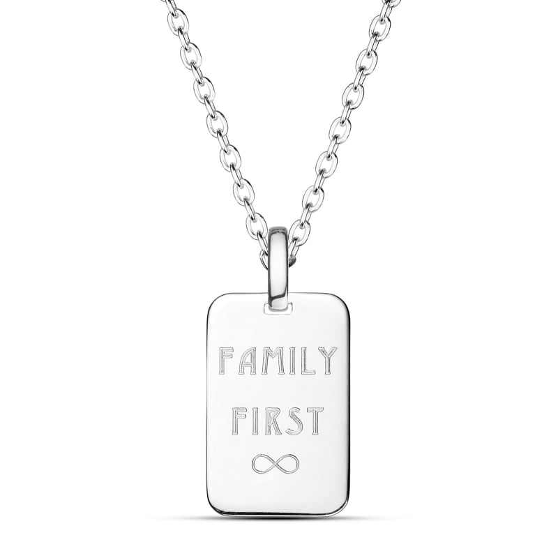 Collier gravé homme médaille rectangulaire, argent