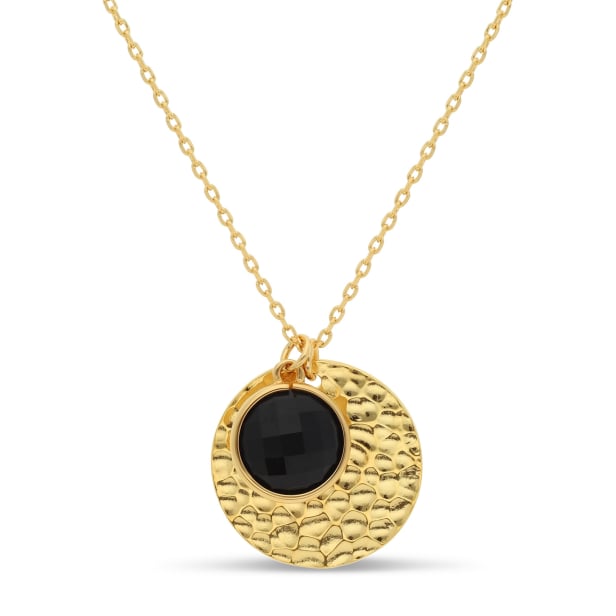 Collier personnalisé médaille martelée 20 mm Plaqué Or et pierre fine noire