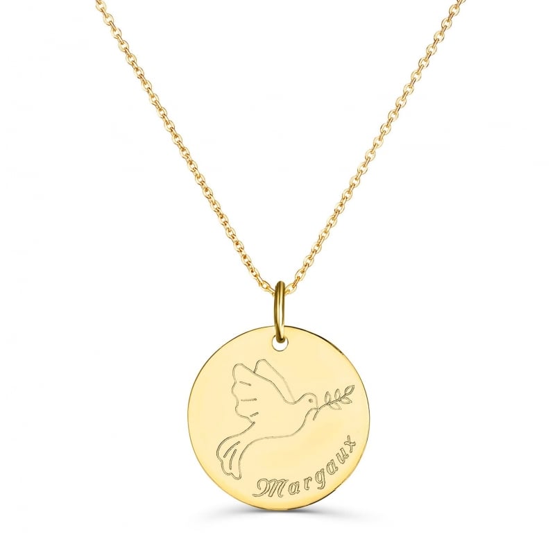 Collier personnalisé dessin colombe, plaqué or