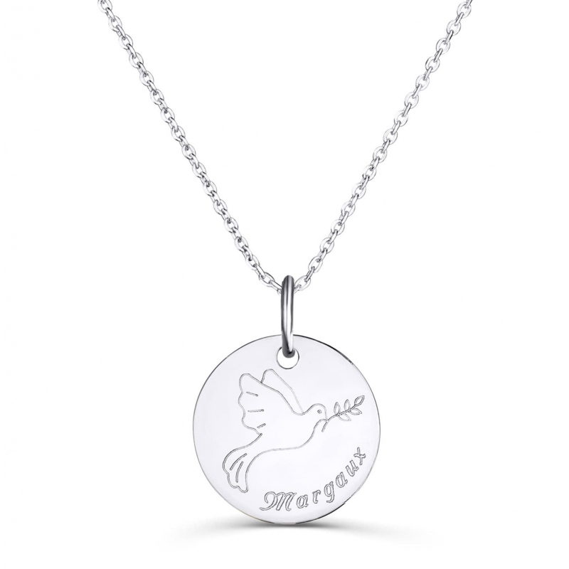 Collier personnalisé dessin colombe, argent