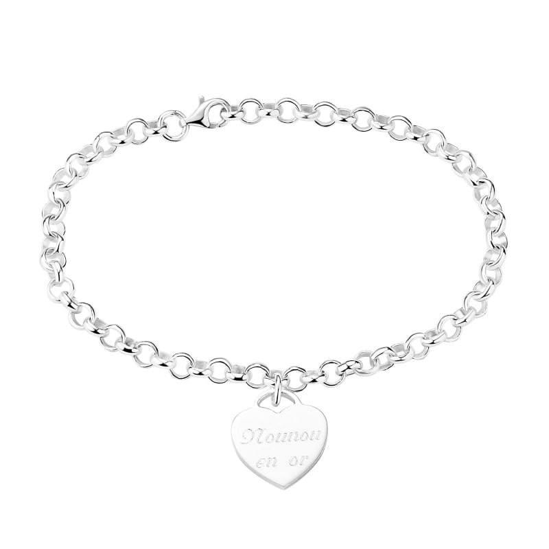 Bracelet fine maille avec médaille cœur 14 mm Argent