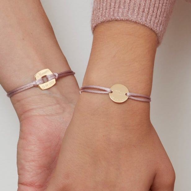 Bracelet cordon avec médaille 15 mm personnalisée Plaqué Or