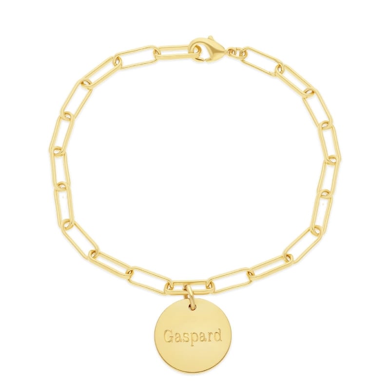 Bracelet trombone & médaille gravée, plaqué or