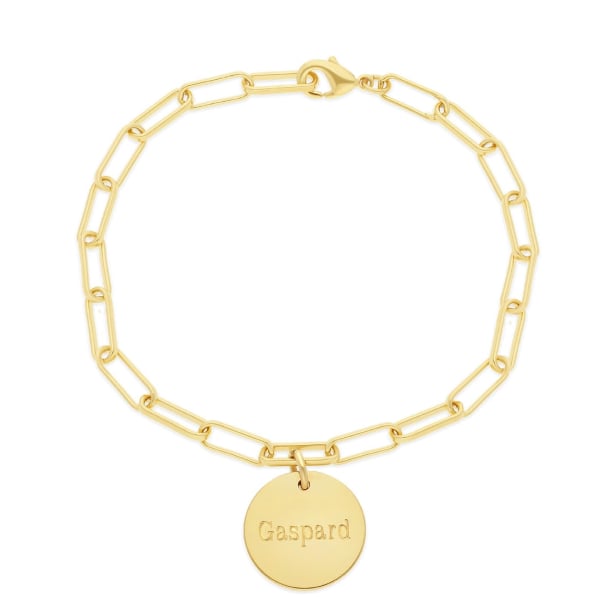 Bracelet trombone & médaille gravée, plaqué or