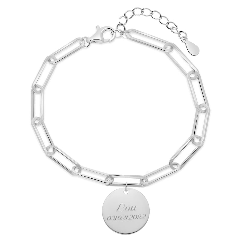 Packshot du bracelet grande maille et médaille personnalisée en Argent