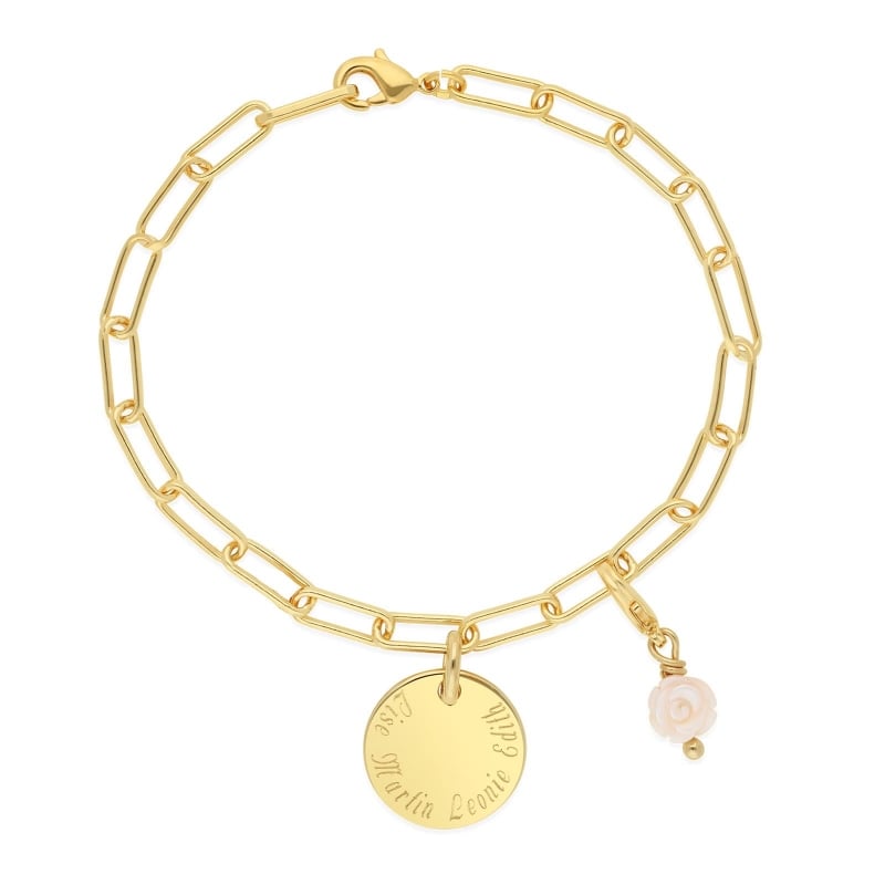 Bracelet Plaqué Or médaille 15 mm et breloque(s) fleur(s)