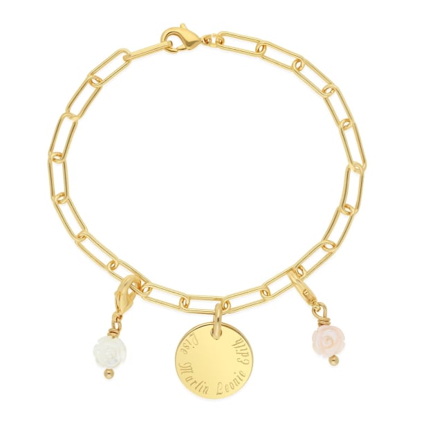 Bracelet Plaqué Or médaille 15 mm et breloque(s) fleur(s)