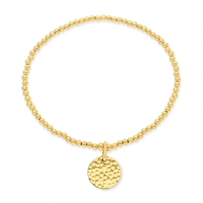 Bracelet élastique perles Plaqué Or et médaille martelée 12 mm gravée