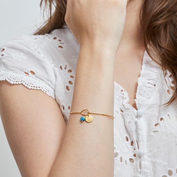 Jonc fin pierre et médaille 12 mm personnalisée - fermoir goutte en Plaqué Or