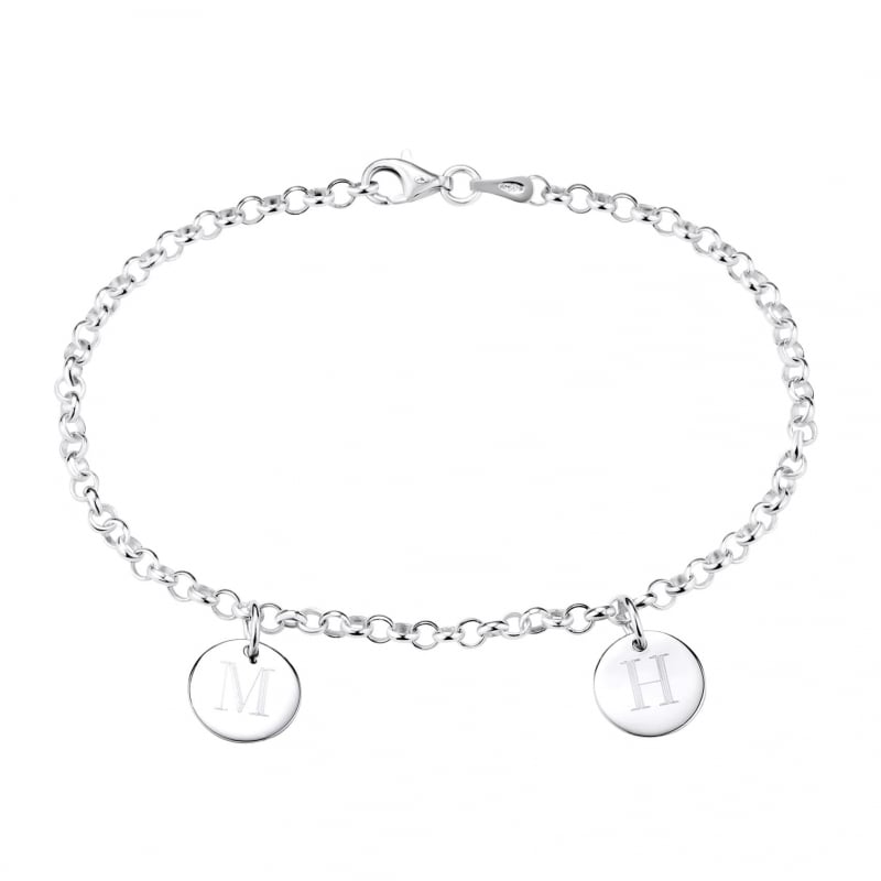 Bracelet gravé avec double médailles, argent