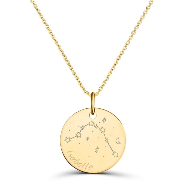 Collier astro médaille gravée Verseau, plaqué or
