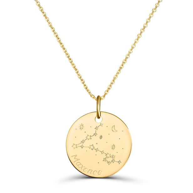Collier astro médaille gravée Poissons, plaqué or