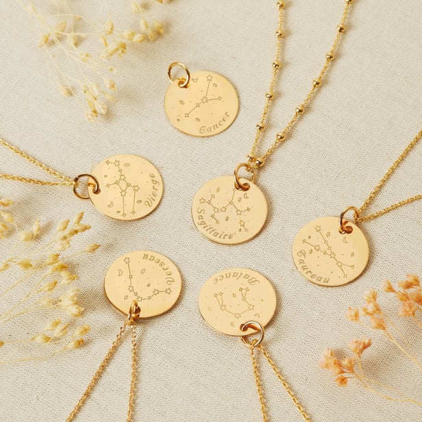 Collier astro médaille gravée Gémeaux, plaqué or