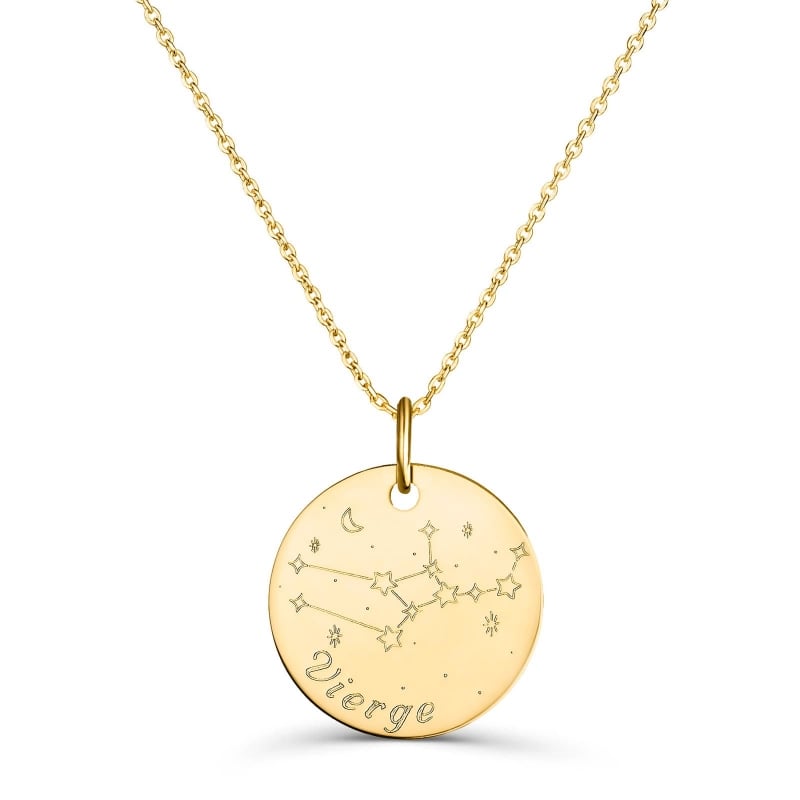 Collier astro médaille gravée Vierge, plaqué or