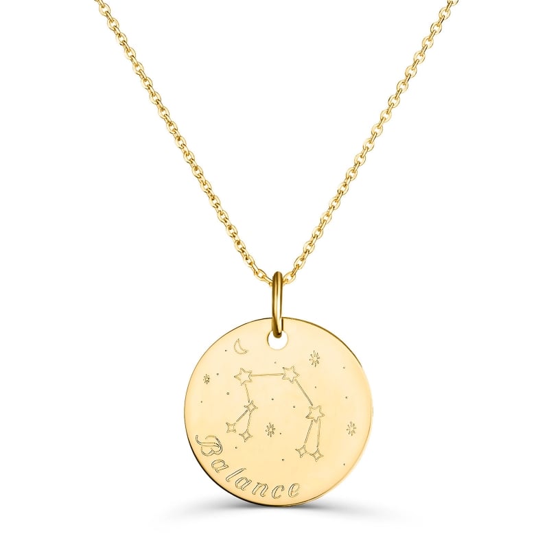 Collier astro médaille gravée Balance, plaqué or