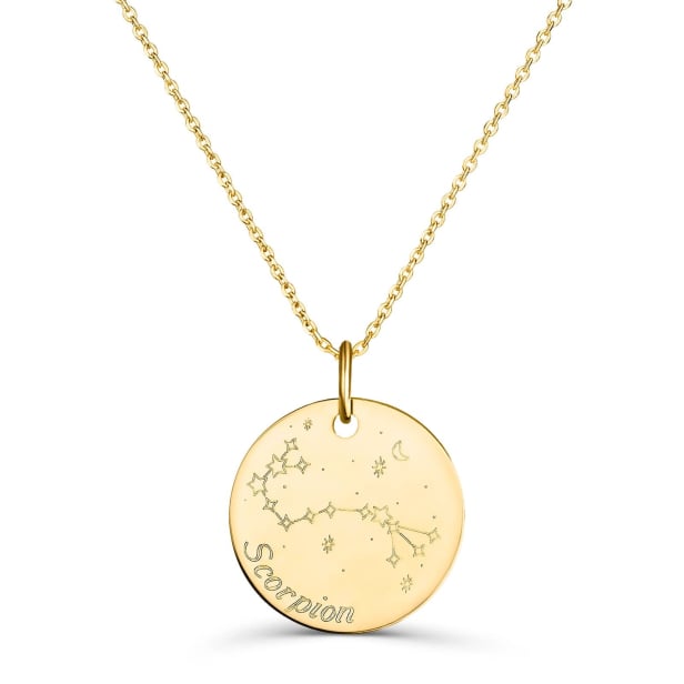Collier astro médaille gravée Scorpion, plaqué or
