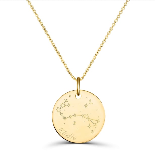 Collier astro médaille gravée Scorpion, plaqué or