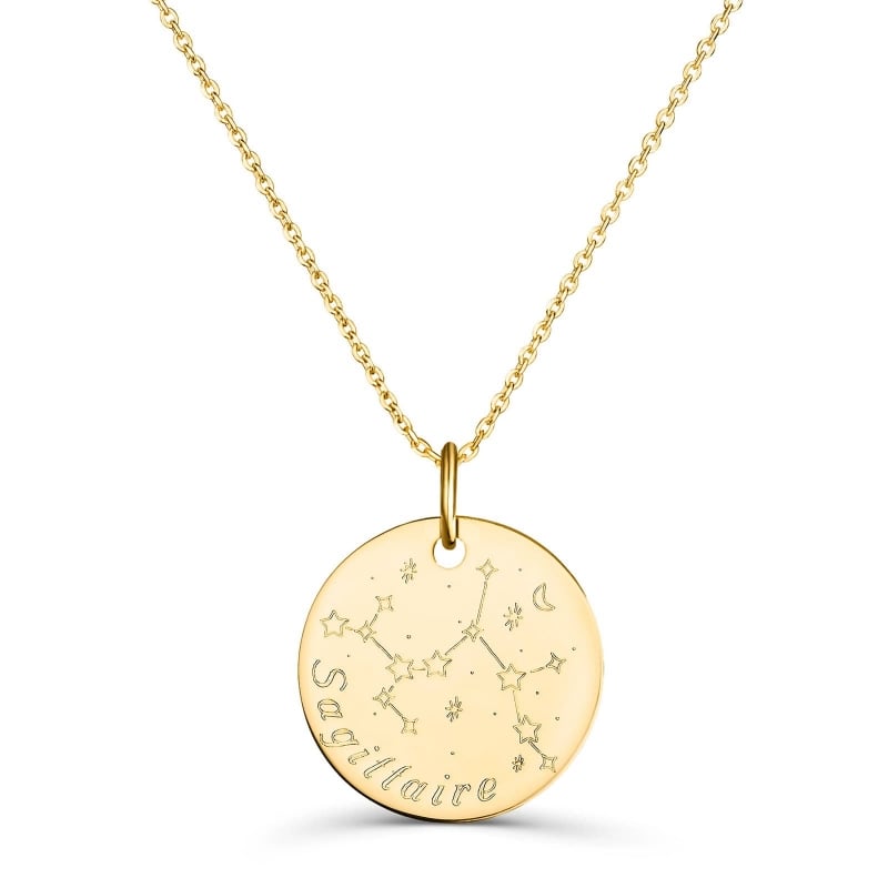 Collier astro médaille gravée Sagittaire, plaqué or