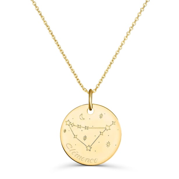 Collier astro médaille gravée Capricorne, plaqué or