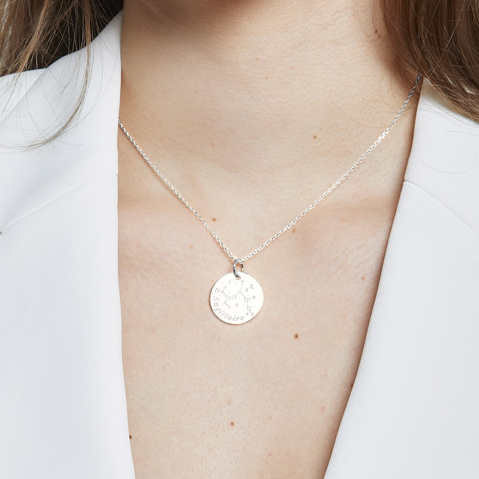 Pendentif Médaille Argent Massif Signe Sagittaire - Occasion, Bijou Zodiacal