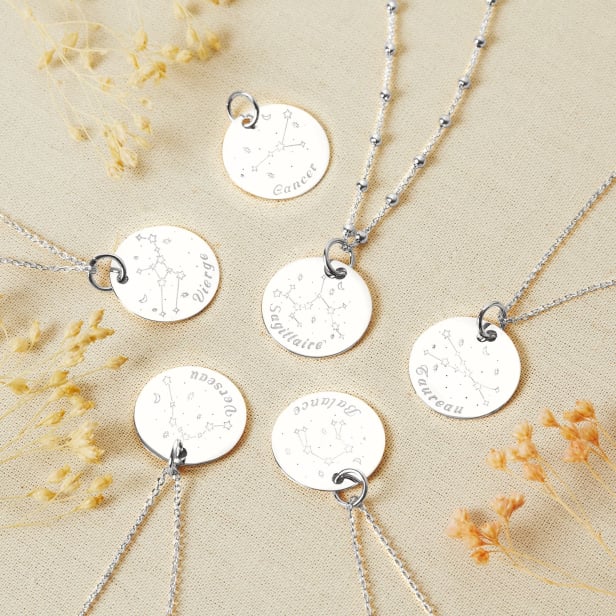 Collier astro médaille gravée Verseau, argent
