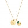 Collier petite médaille et son pendentif martelé et pierre verte