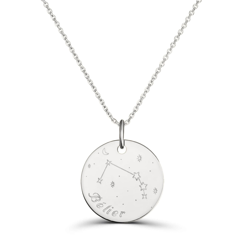 Collier astro médaille gravée Bélier, argent