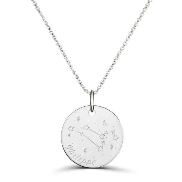 Collier astro médaille gravée Lion, argent