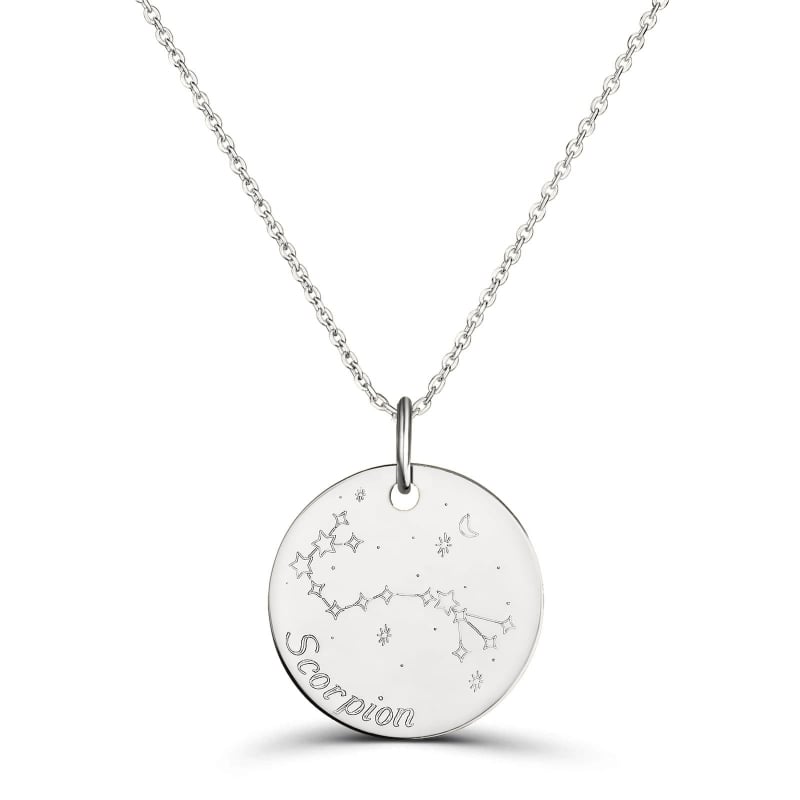 Collier astro médaille gravée Scorpion, argent
